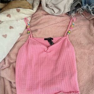 Pink Beaded Strap Top